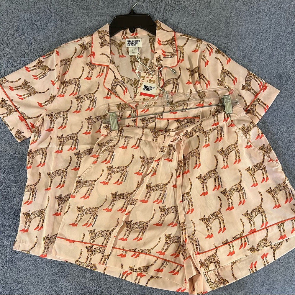 Bouffants & Broken Hearts Cheetah Shorty Pajama Set Medium Pink - Picture 3 of 17